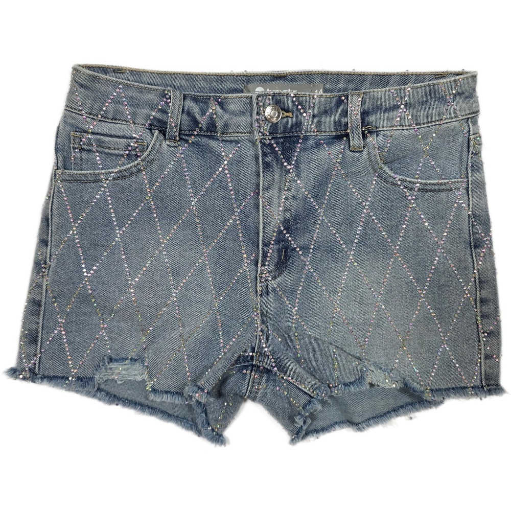 Girls Size 14 Tractr Blue Denim Bejeweled Distressed Shorts